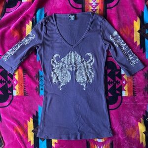 Stylish Purple Long Sleeve V-Neck Top with Unique Design